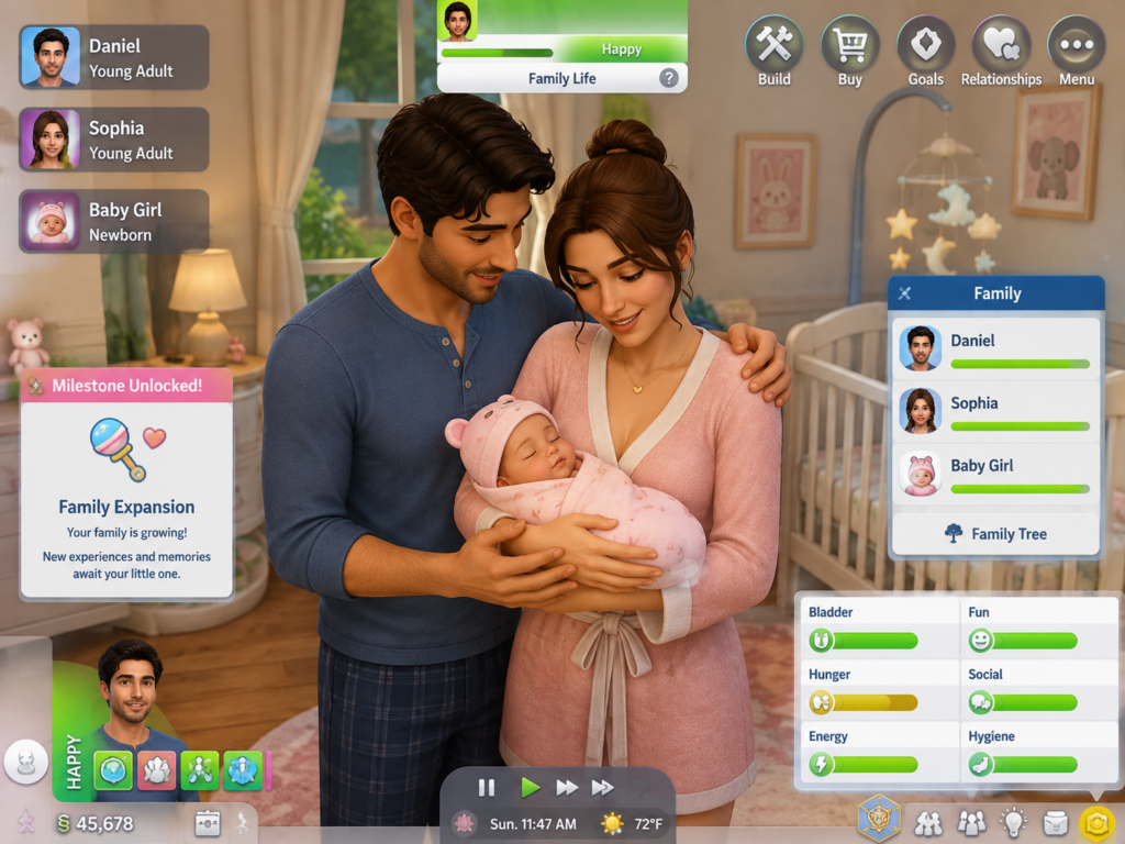 BitLife children guide showing a virtual family